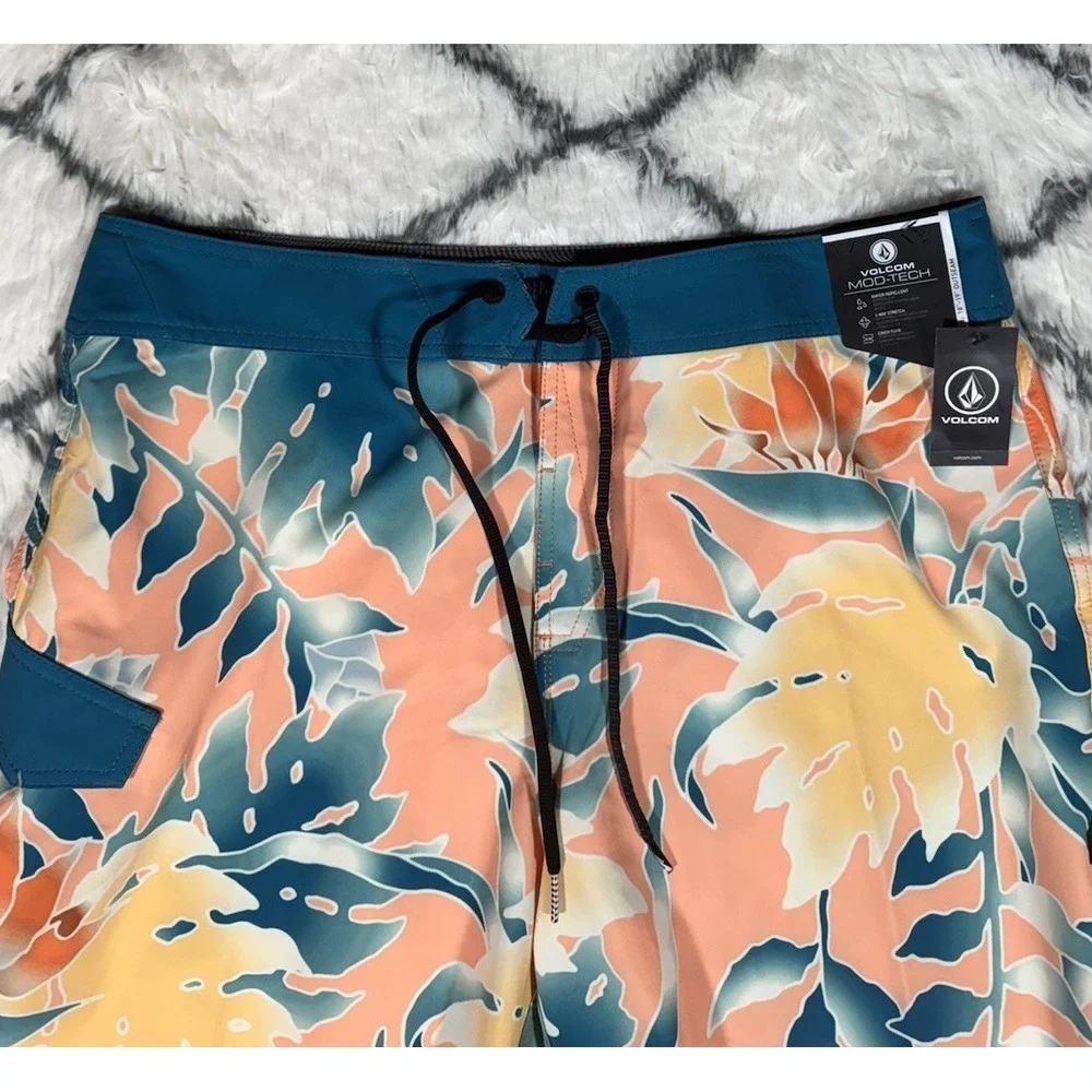VOLCOM Leaf It Mod-Tech Board Shorts Swim Trunks Multicolor Mens Sz 34 *NEW* $60